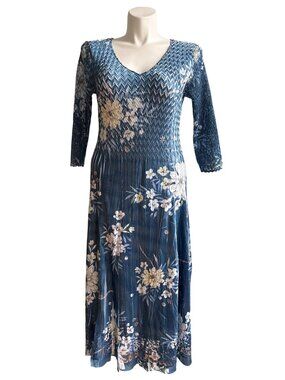 Komarov Women's NWT $358 Charmeuse Chiffon Agean Floral Scoop Neck Midi Dress XL